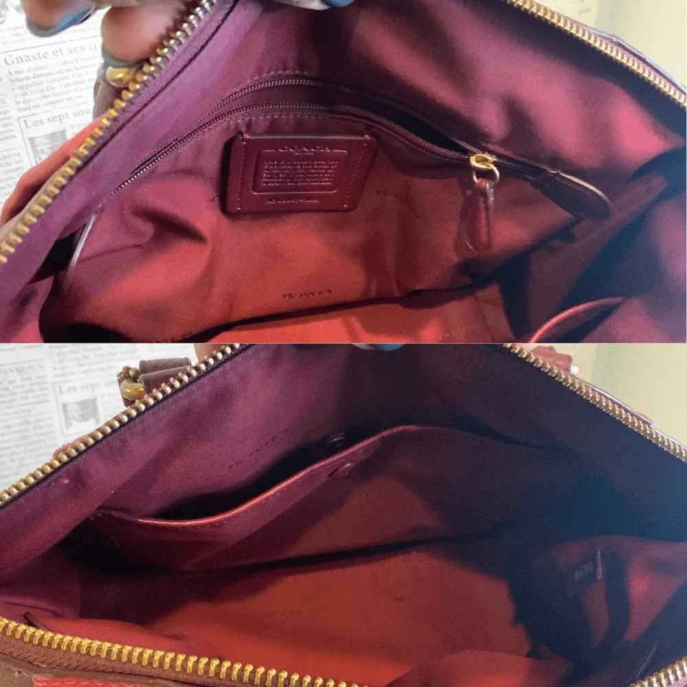 Coach Elise Red Pebbled Leather Bag Satchel Bag Colorblock
